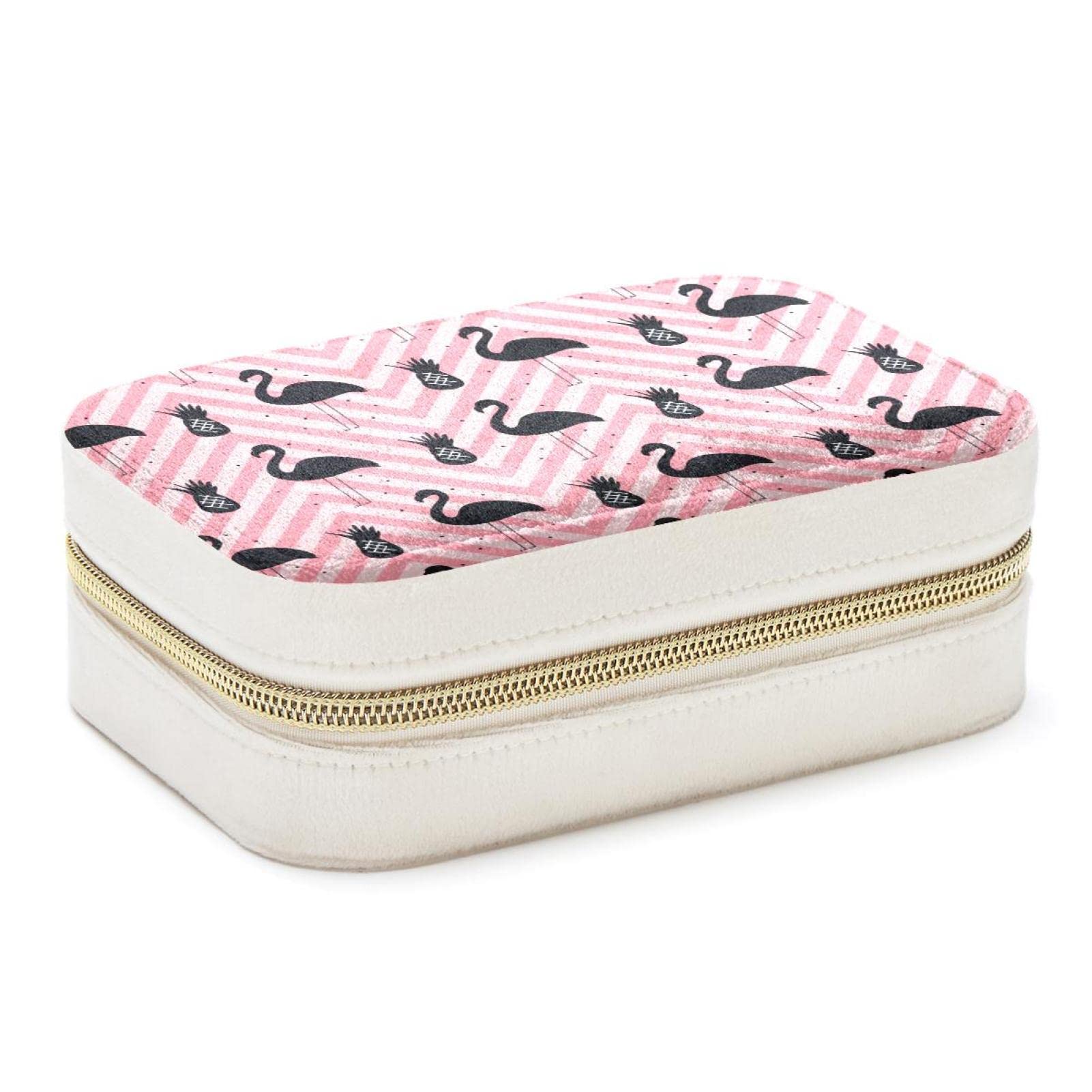 Boîte à bijoux de voyage compacte motif flamant rose pour vacances et weekend