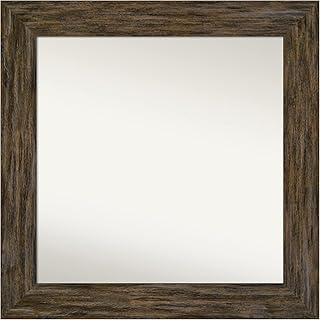 Amanti Art Non-Beveled Wood Wall Mirror (33 x 33 in.), Fencepost Brown Frame - Bathroom Mirror Brown, Large