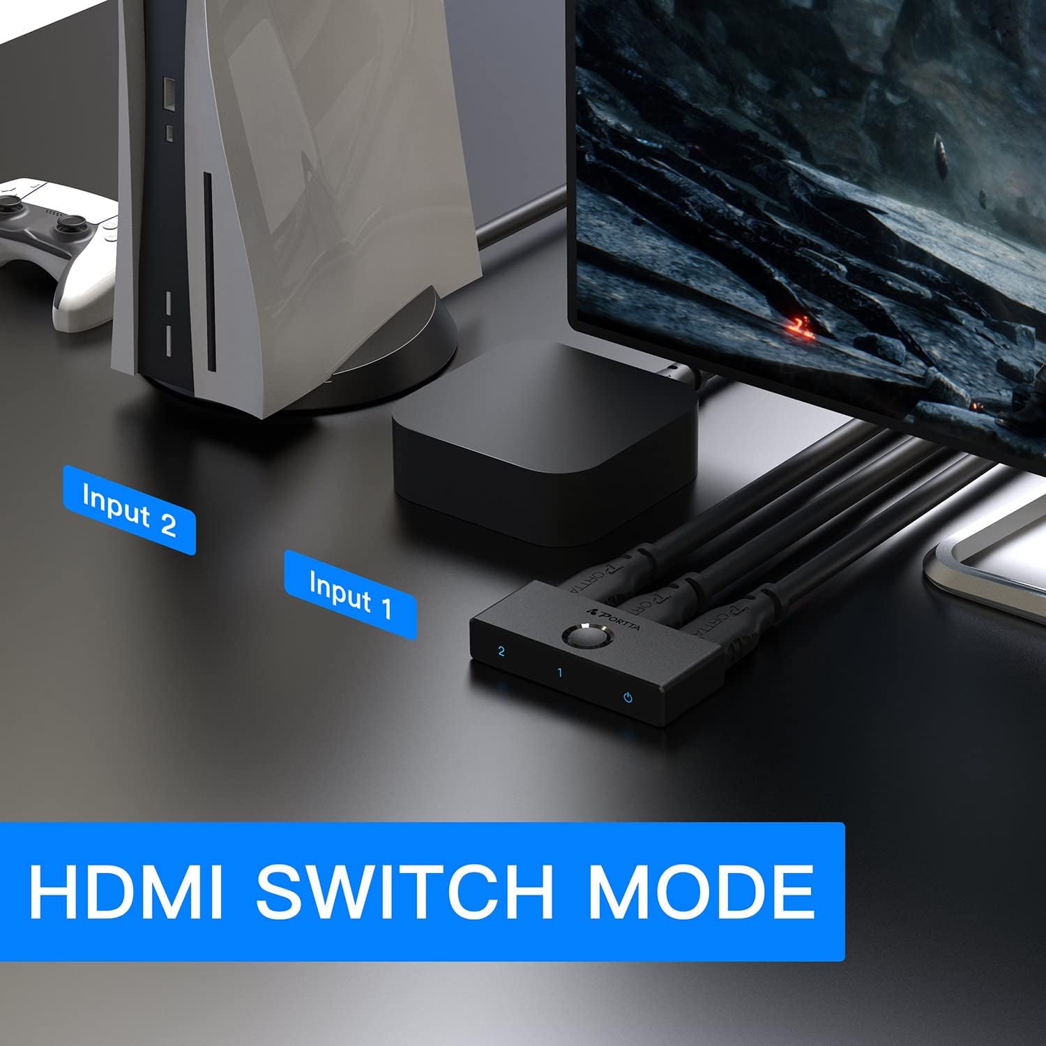 HDMI Switch 4K 60Hz, PORTTA Bi-Directional HDMI 2.0 Switcher 2 in 1 Out Splitter 1 in 2 Out hub HDR HDCP2.3 for Blu-ray Xbox PS4/5 Roku HDTV Monitor (Support 1 Display at a Time) : Electronics