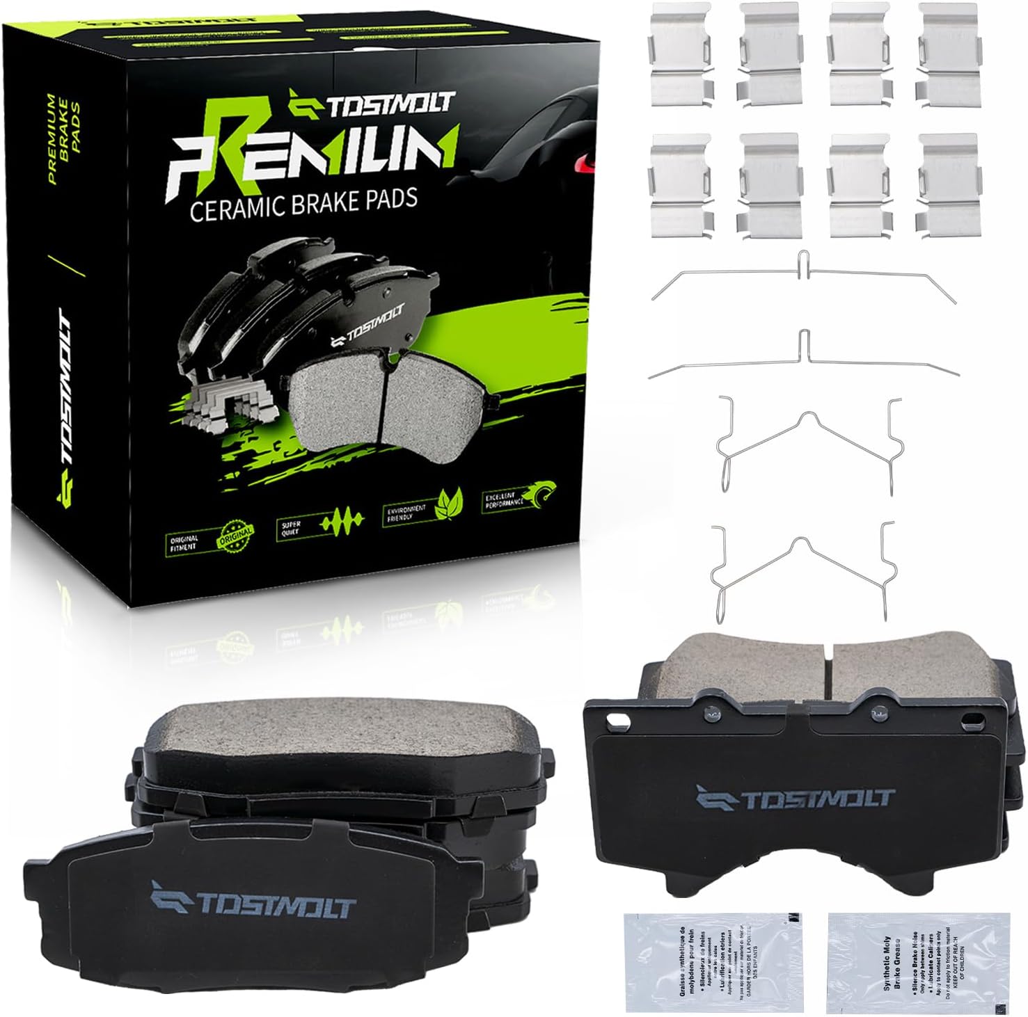 New 8pcs Complete Front+Rear Super Quiet Shimmed Slotted Ceramic Disc Brake Pads Set w/Installation Hardware Compatible With 08-21 LX570 Toyota Land Cruiser 07-21 Tundra 08-22 Sequoia