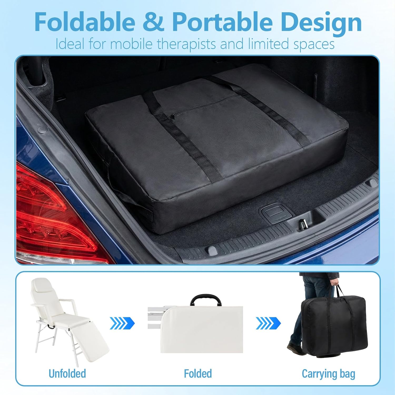 Giantex Portable Massage Bed Tattoo Chair, 73 Inch Adjustable Facial Table for Salon Beauty Spa w/Carrying Bag, Folding Spa Chair Esthetician & Lash Bed, White