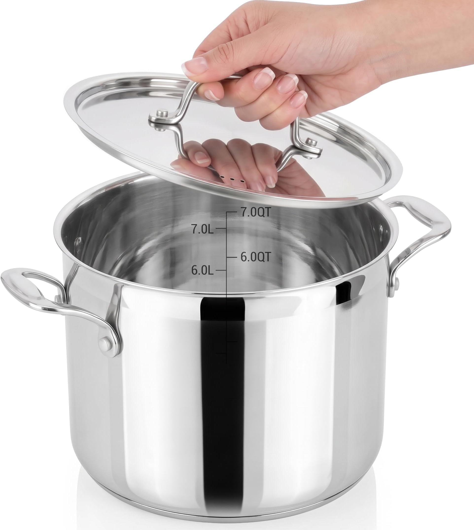 8 Qt Heavy-Duty Stockpot with Stainless Steel Lid - Induction Compatible Cooking Pot, Ideal for Soups and Stews