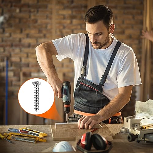 Miniatura 4 de 100 tornillos de madera Phillips de cabeza plana #10 x 58 pulgadas, acero inoxidable 188 (A2) totalmente roscados 10 x 58 pulgadas, por TPOHH