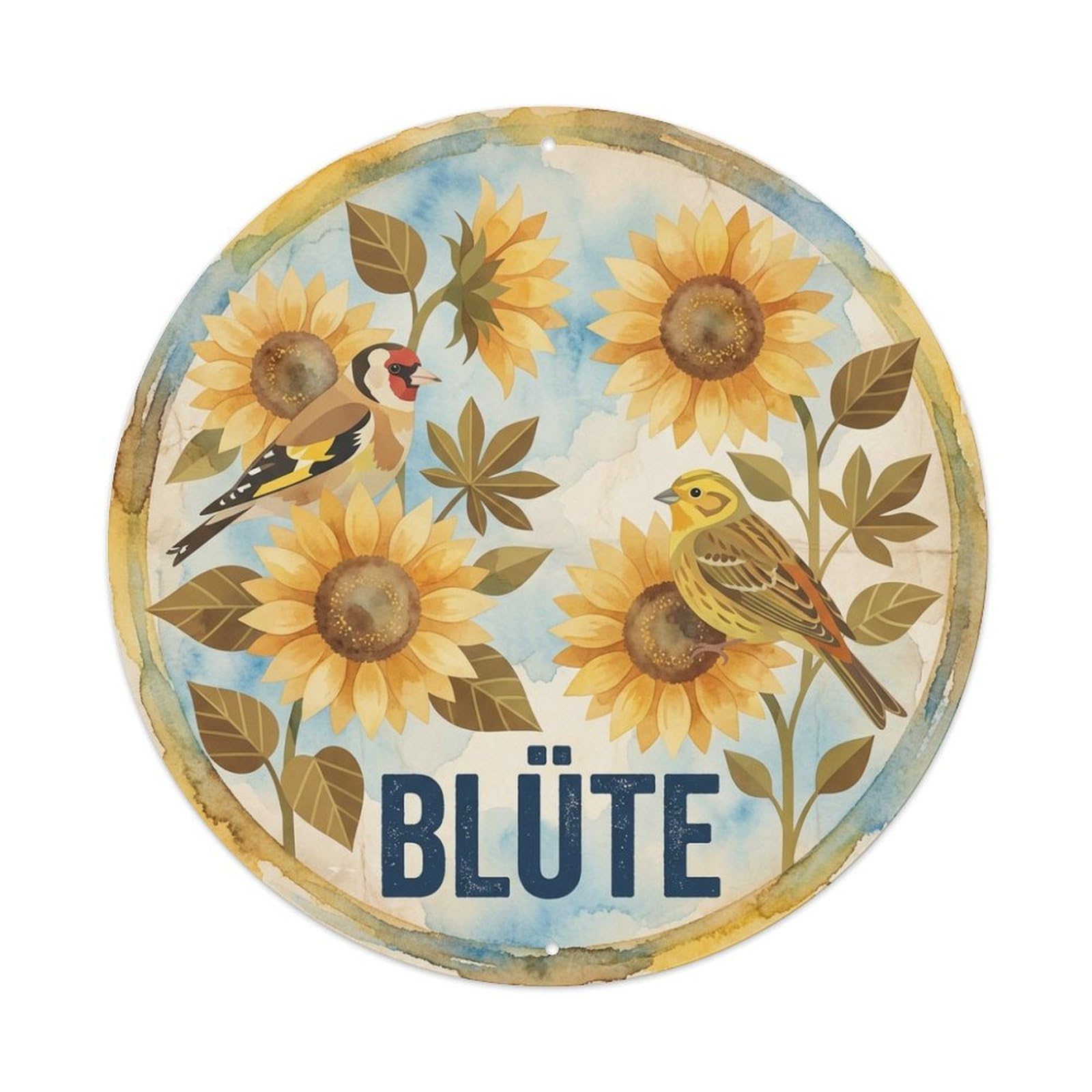 Sunflower Sprig Blute Watercolor Bird Slogan Metal Tin Sign