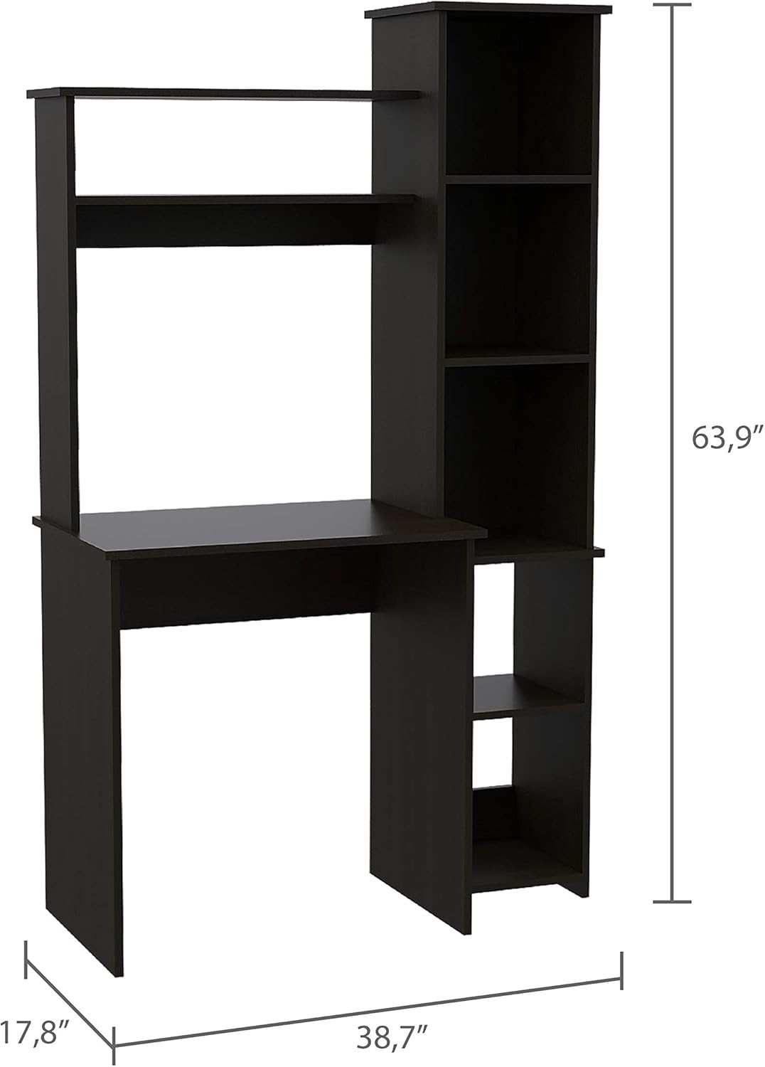 Bellemave Computer Desk with Hutch and Bookshelf, Home Office Desks with 6 Storage Shelves, Writing Study Desk Table, Modern Compact Workstation, Bookshelf Desk, Black