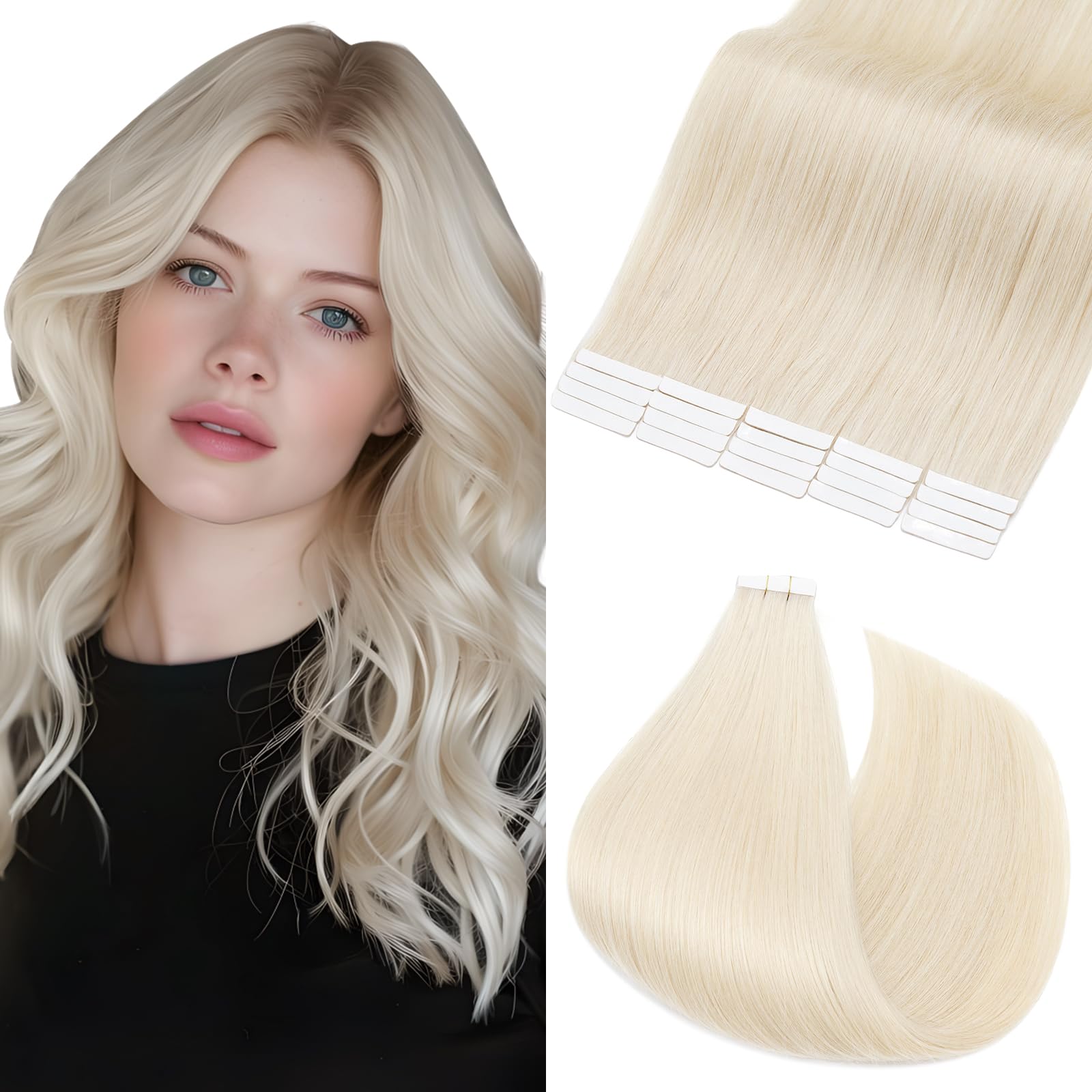 Elailite Tape in Hair Extensions Human Hair 20 Pcs Blonde