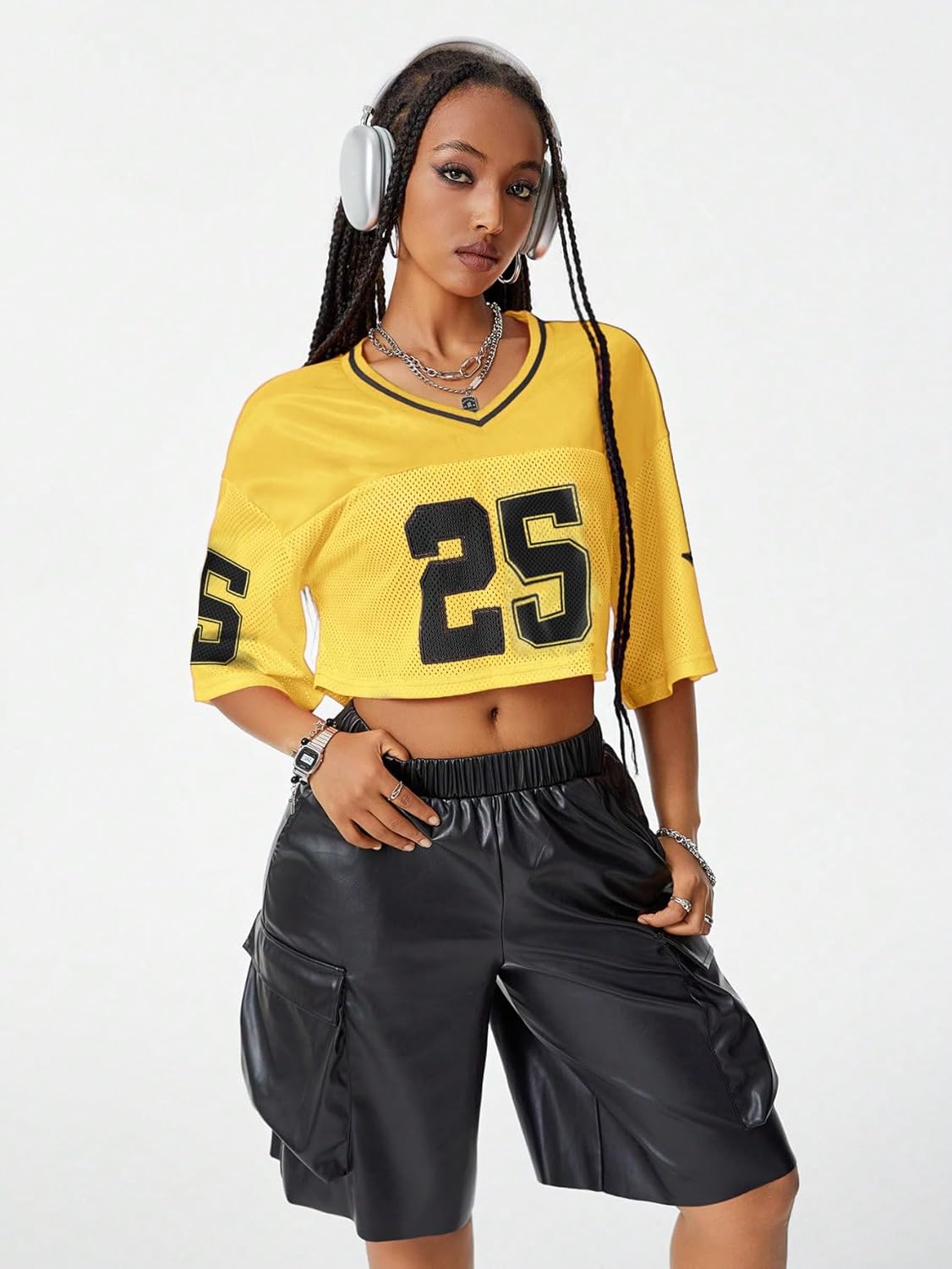 QJQ Jersey Shirts for Women Y2K Crop Tops Streetwear V Neck Half Sleeve Graphic T Shirts Football Soccer Tee Tops - Image 3
