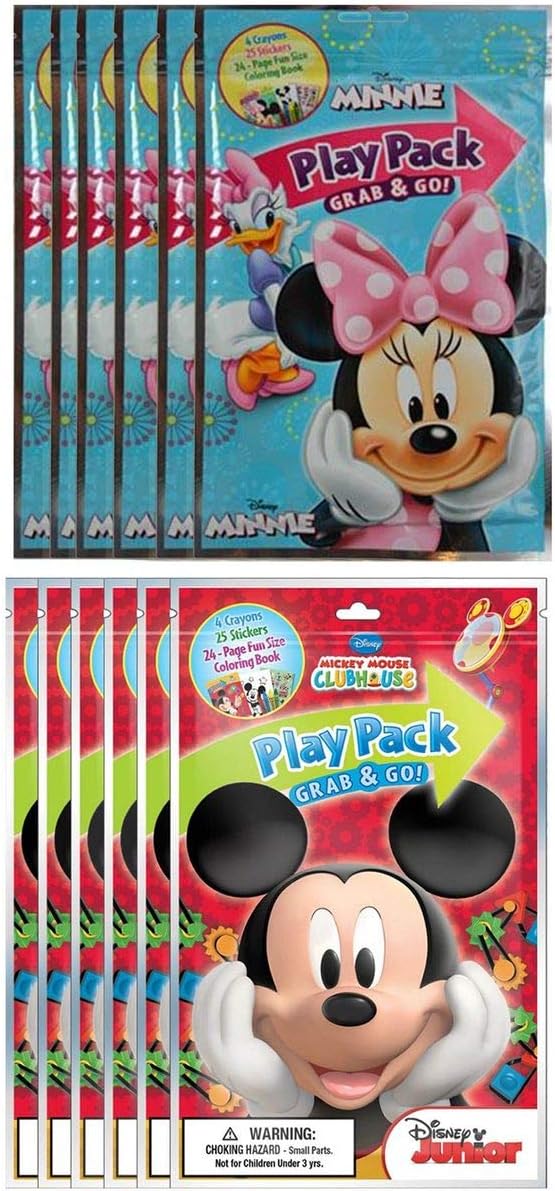 Mozlly Value Pack - Bendon Disney Minnie and Mickey Mouse Playback Grab and Go Fun Size Coloring Books - Each Kit Includes 4 Crayons 1 Sticker Sheet and Coloring Book - Party Supplies Pack (12pc Set)