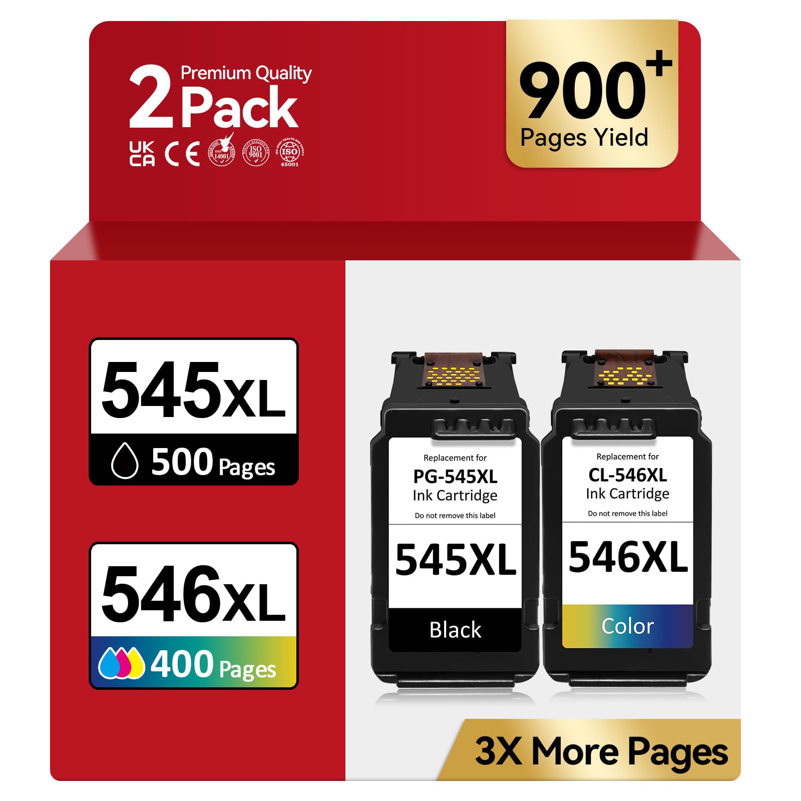 Druckerpatronen 545 546 XL, PG-545/CL-546 XL Multipack Kompatibel für Original Canon 545 546 Drucker-Tintenpatronen, Patronen 545 546 für Pixma TS3150 TS3350 TR4500 TR4551 MG2500 MG2550S MX495 iP2800