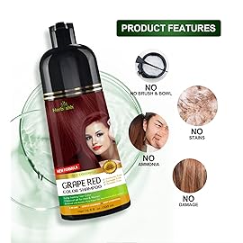 Herbishh Hair Color Shampoo (Grape Red) - Magic Hair Dye for Gray Hair - Ammonia-Free, 3-in-1 Shampoo Conditioner - Lasts 2-3 Weeks, 500 ml