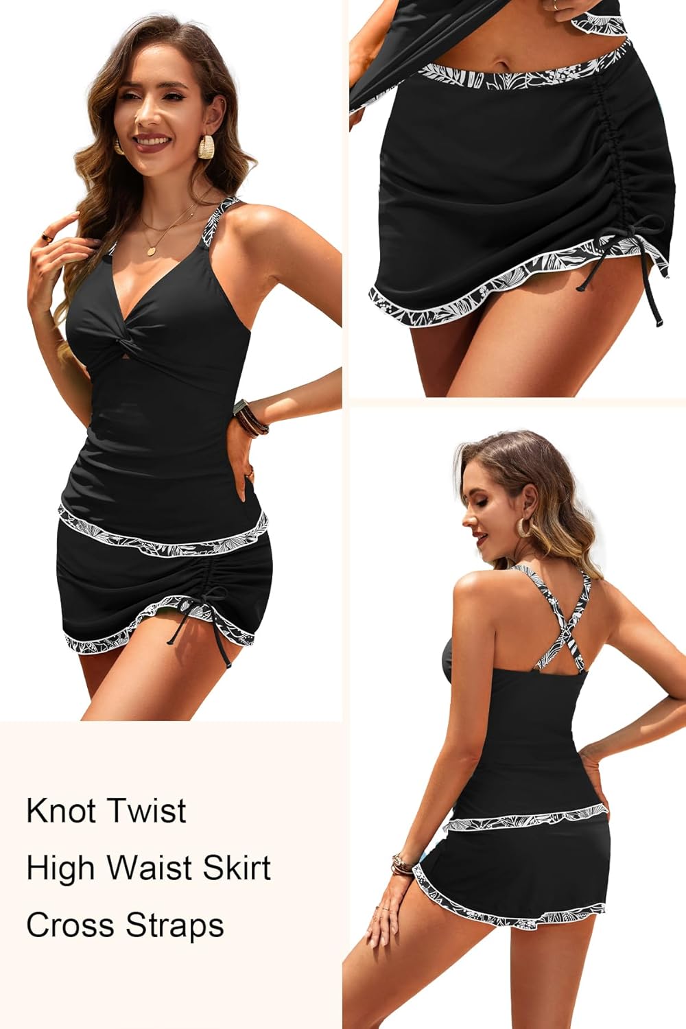 Daci Womens Tankini Swimsuits with Skirt - 2 Piece Tummy Control Bathing Suits Knot Twist Tankini Sets 2025 - Image 2