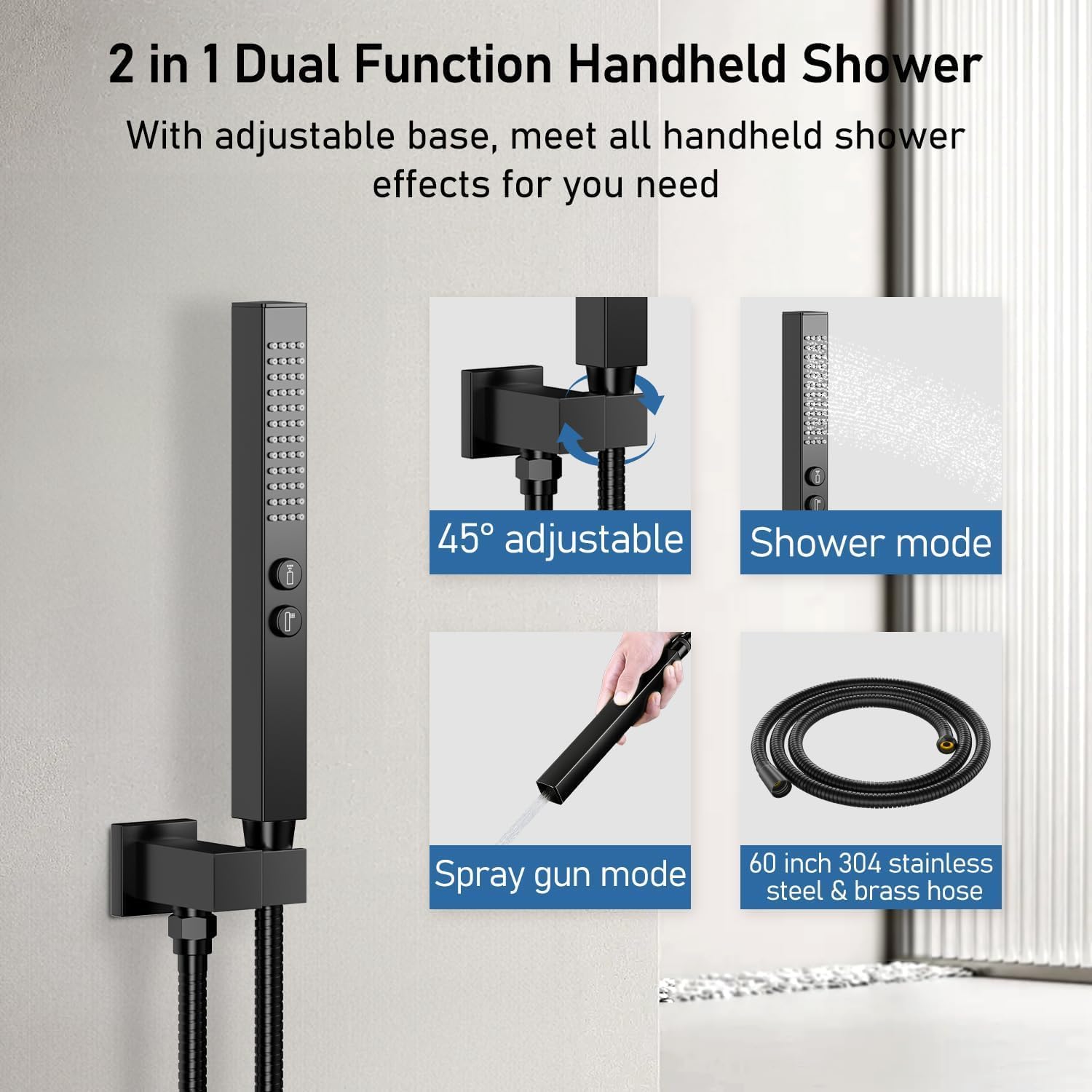 Shower Faucet Set,10"+6" Ceiling Mount Shower System, Matte Black Shower Set for Two People, Dual Rain Shower Heads, 2-in-1 Handheld Spray, Push Button Diverter Shower Faucet Trim Kit