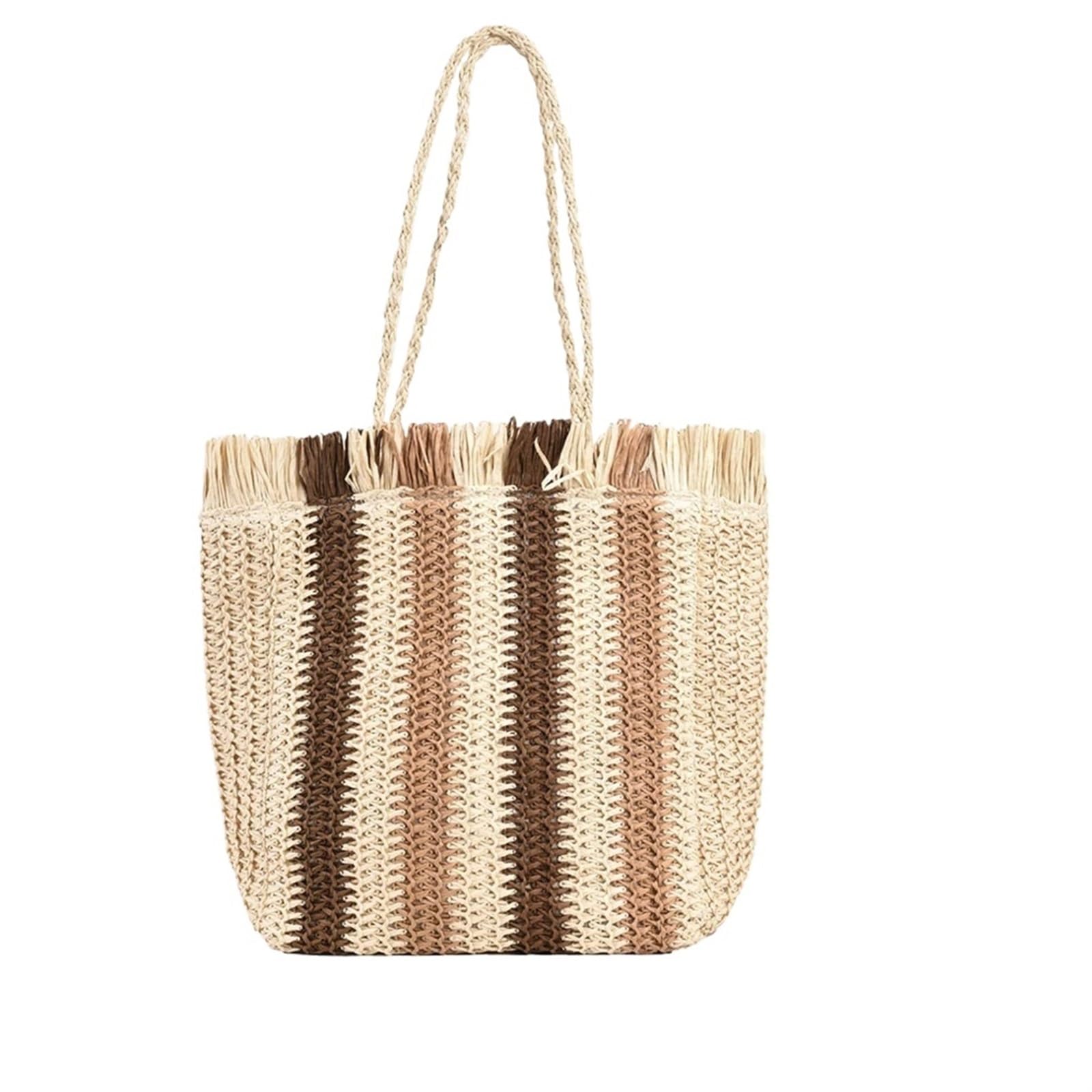 Sac de plage en paille beige grand sac fourre-tout tendance femme