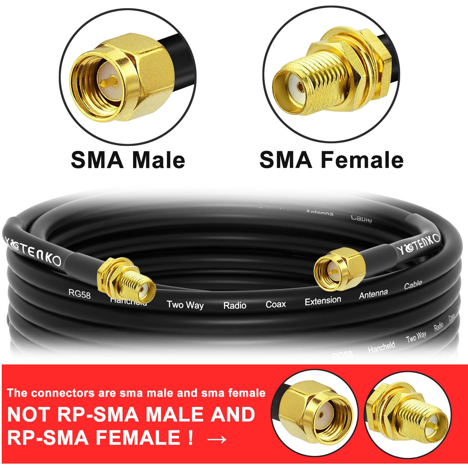 Cavo coassiale SMA femmina a SMA maschio RG58, cavo di prolunga antenna SMA a bassa perdita 50 Ohm cavo SMA