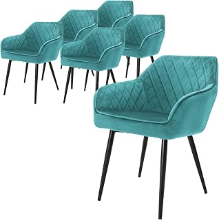 ML-Design 6X Sillas de Comedor Turquesa(Petrol) Asiento Tapizado Ergonómica Aspecto de Piel Sintética Patas de Metal Negras con Respaldo y Apoyabrazos Sillón Moderno para Salón Oficina Cocina