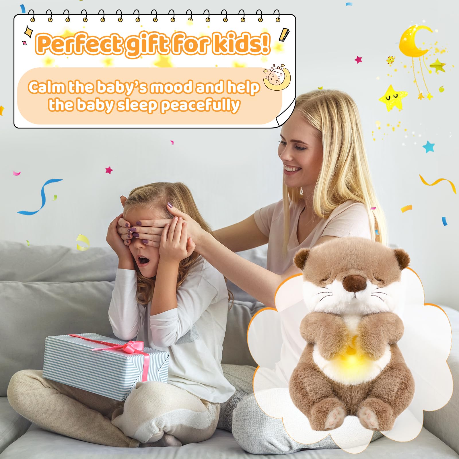 seOSTO Peluche Que Respira con Música y Movimientos Respiratorios, Stitch Que Respira para Bebe Dormir, Regalo Ideal para Bebés Recién Nacidos y Niños (Nutria parda)
