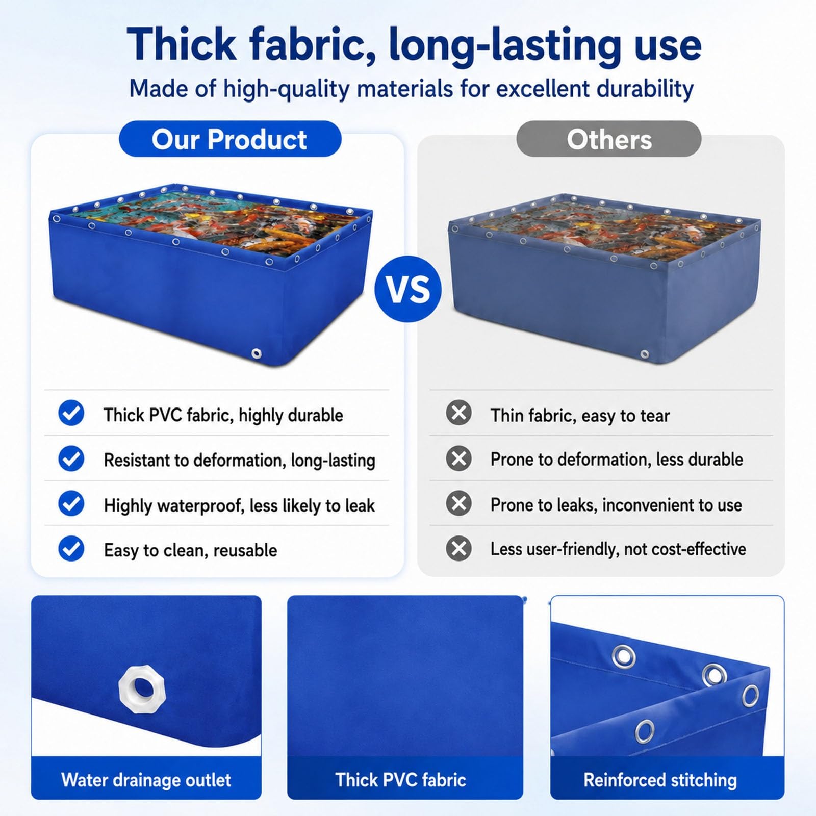 Piscina de lona de PVC negra con válvula de drenaje, 5 x 1 x 0,8 m, tanque de retención temporal, piscina para rios y uso al aire libre