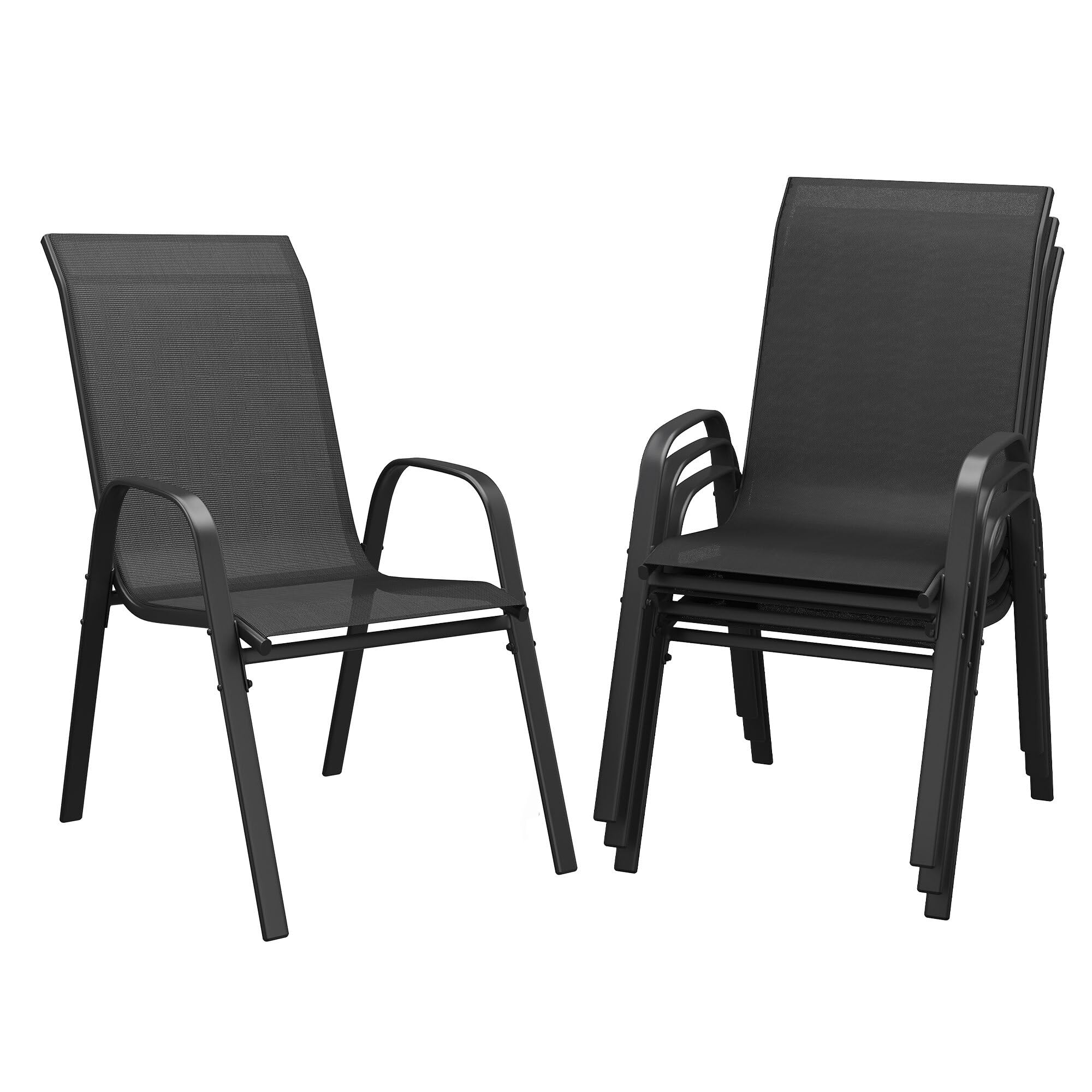 DIFY Patio Chairs Set of 4, Stackable Outdoor Dining Chairs Set with Breathable Textilene High Back and All-Weather Metal Frame for Garden, Backyard, Deck, Dark Grey