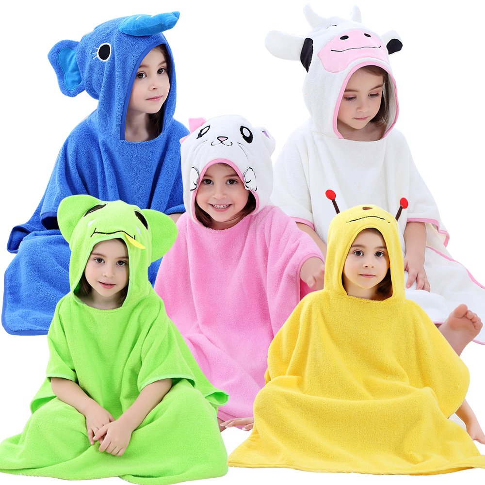 JIAN YA NA Serviettes Kids'Bath Strandkorb Poncho Animal Mignon 100% Coton à Capuche Cape Poncho pour 1-6 Ans CONFIRMÉ Tout-Petits Enfants Quick Dry (Blanc (Vache)) 27 "x55 Blanc (Vache)