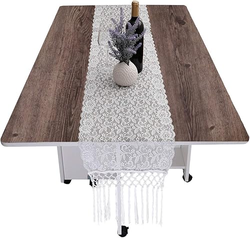 Rockcloud Camino de mesa de encaje de ganchillo con borla para decoración de banquetes de boda, decoración de mesa de fiesta de Navidad, 13 x 61
