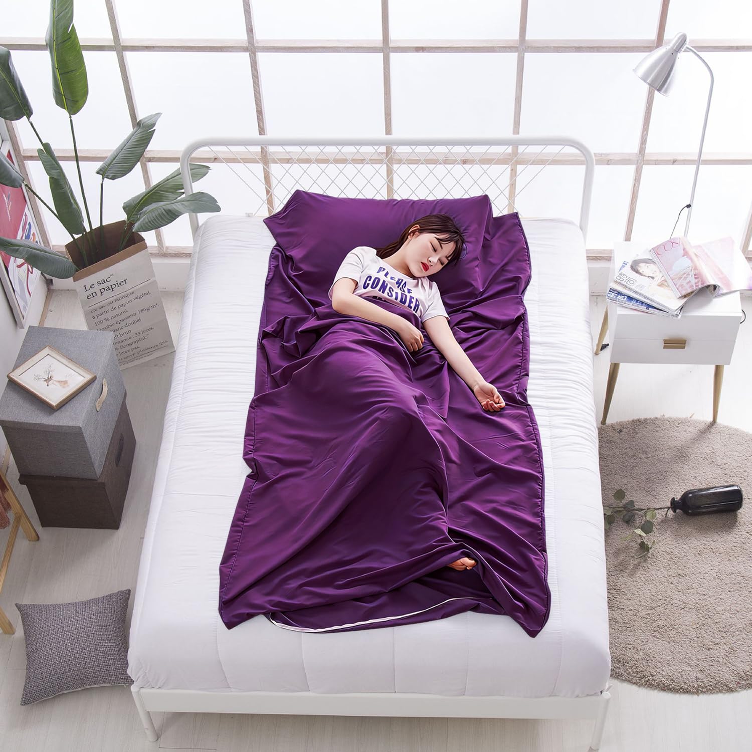 Saco de Dormir, Saco de Viaje Ultra-pequeño y Ultraligero, Saco Sabana con Comparimiento de Almohada Agregado, Ideal para Mochileros, Hostales y Cabañas de Montaña(220 x 90cm)