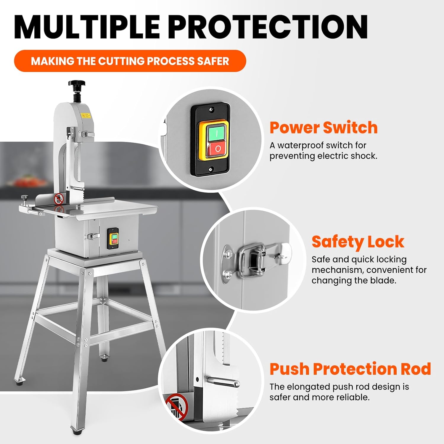 2500W Electric Bone Saw Machine | 19" x 13" Worktable | Stainless Steel Bandsaw Machine | 0.04-10" Cutting Thickness | 8 Saw Blades | Countertop Bone Cutter Machine for Pork (Vertical (with bracket))