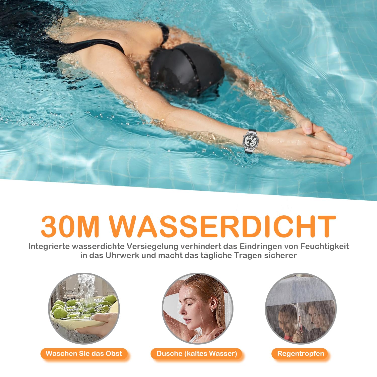 Hearkent Montre podomètre pour femme - Tracker de fitness pour la marche - Montre de sport étanche - Compteur de calories - Montre avec grand écran numérique - Pour personnes âgées