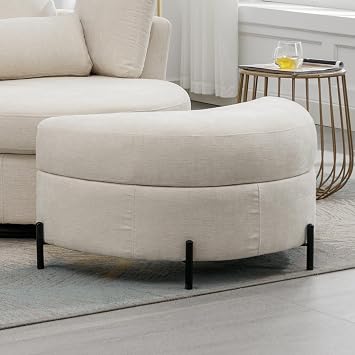 Aoiy & Wifon Multifunctional Upholstered Storage Ottoman for Living Room, Excluding Lumbar Pillow, Chenille, Beige