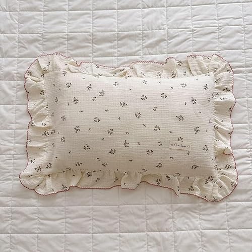 Vista 205 de BuLuTu Funda de almohada de muselina de algodón para niños pequeños, tamaño estándar, estampado de flores de Galsang, suave funda de almohada