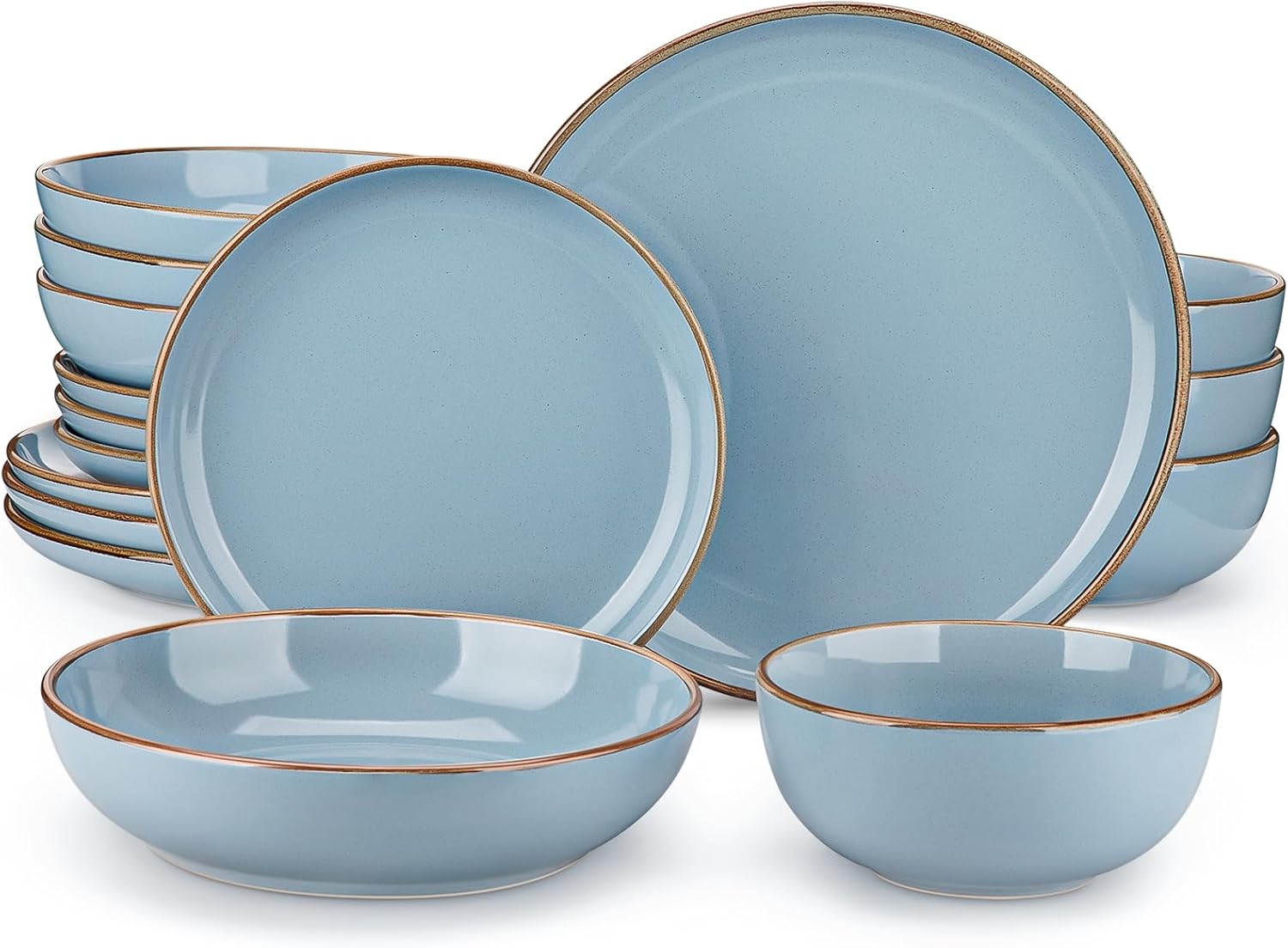 vancasso Dinner Sets, Nymph Blue Plates and Bowls Set, 16Piece Color