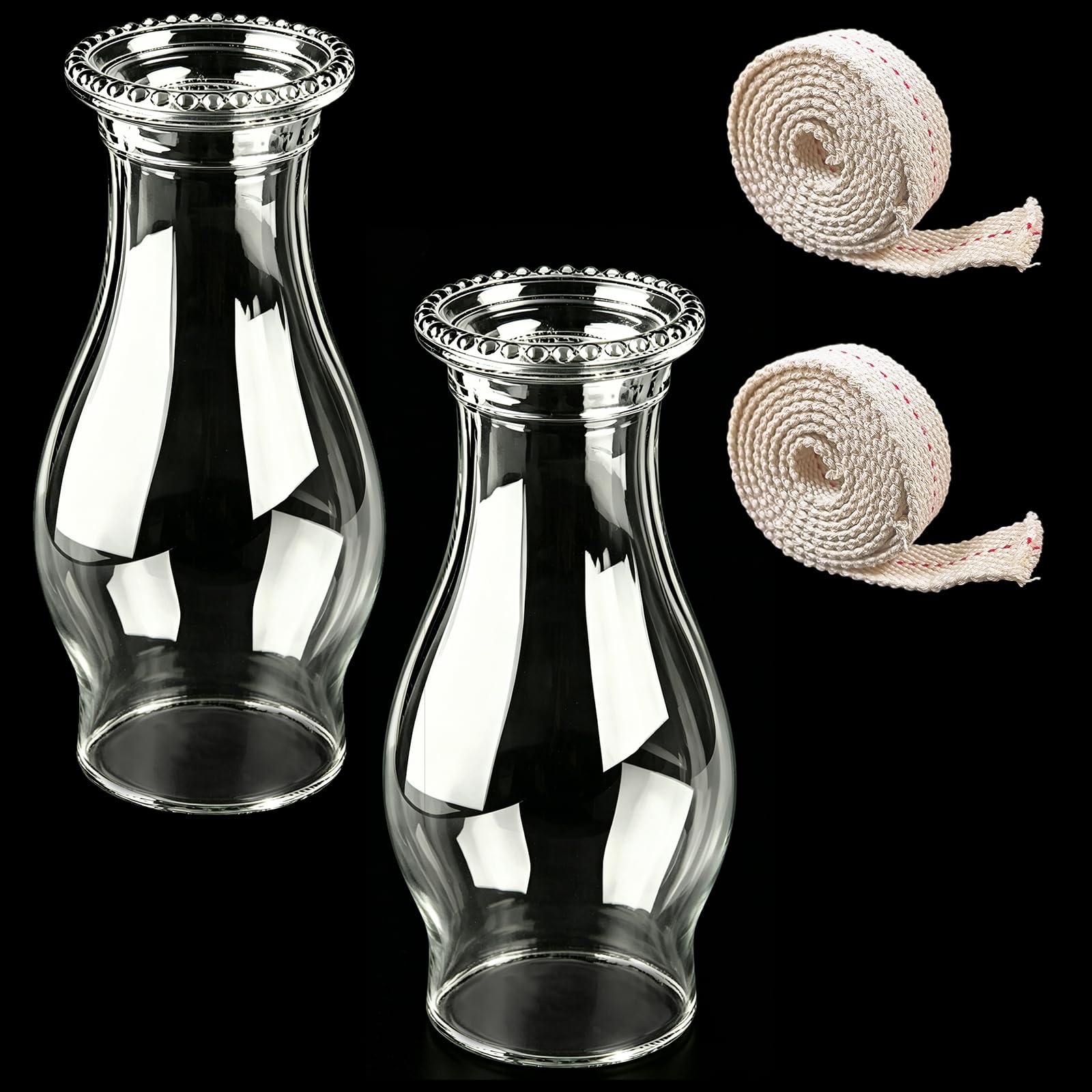 Photo 1 of  Oil Lamp Chimney Replacement, 3 Inch x 8 Inch Kerosene Lamp Globe with Foot Oil Lamp Wick,Clear Glass Oil Lamps Globe, Crimped Top 1lll Hurricane Lamp Shade Cover,Glass Chimney for Oil Lamps