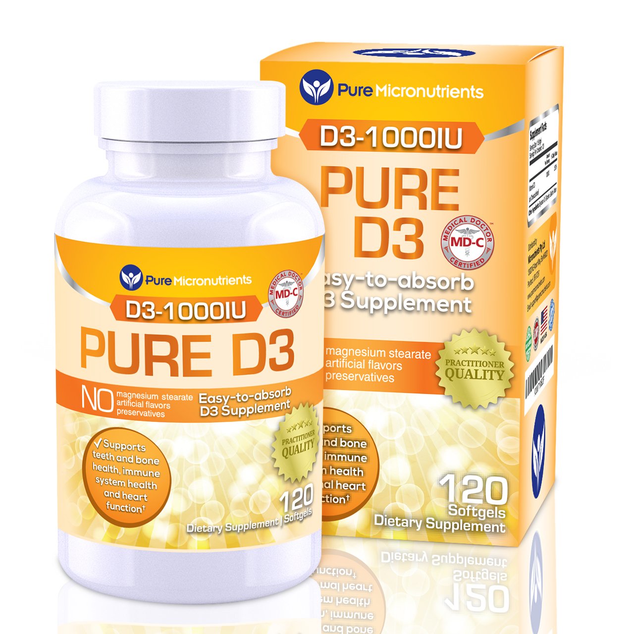 Vitamin D Supplement 1000 IU, Natural D3 Supplements, Premium Grade