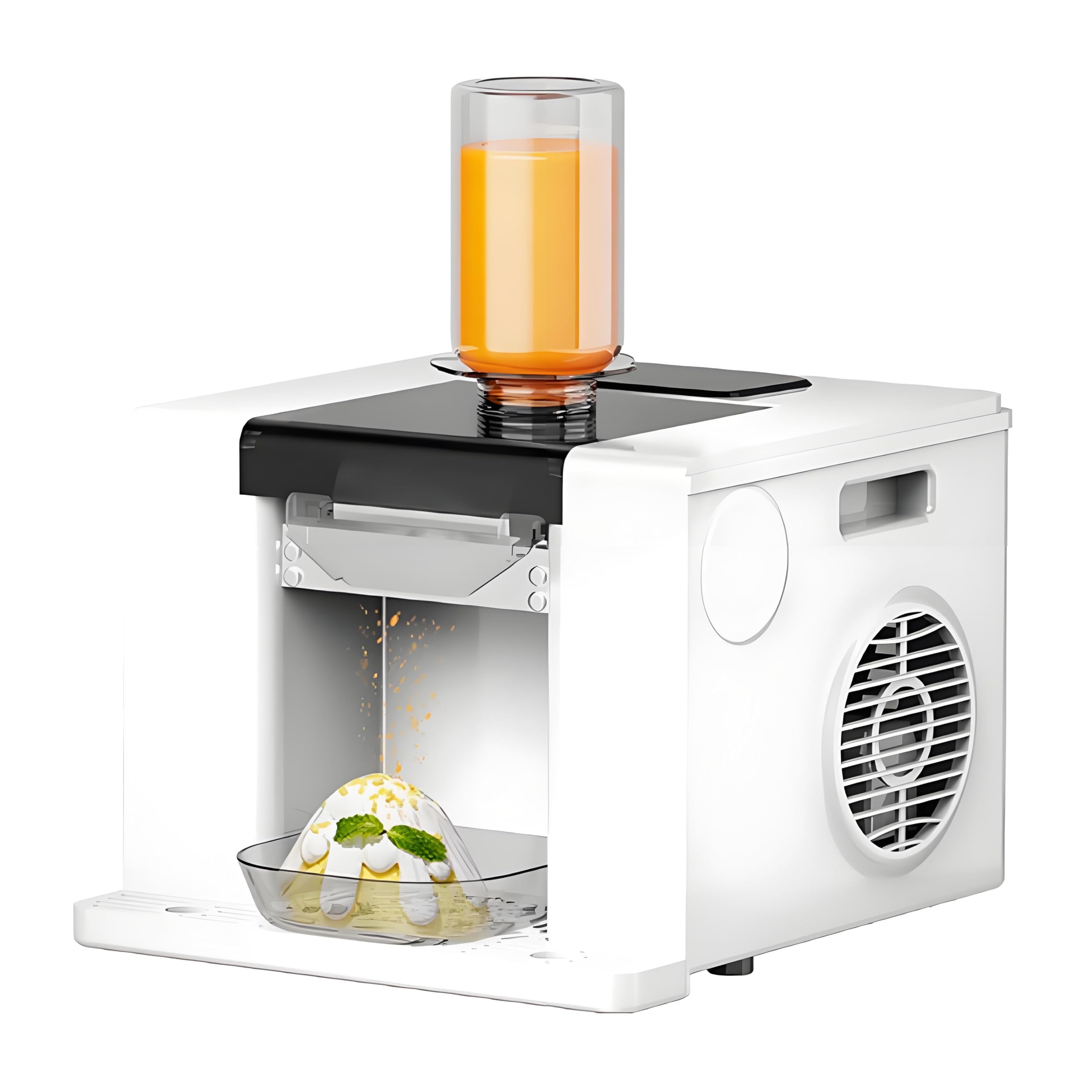 SHENGSHIYU Commercial Shaved Ice Machine,Make Fluffy Snow Ice Directly from Juice & Milk with 750ml Feed Cup,3 Portions Preset Dispensing,Intelligent Speed Control,Adjustable Ice Thickness White