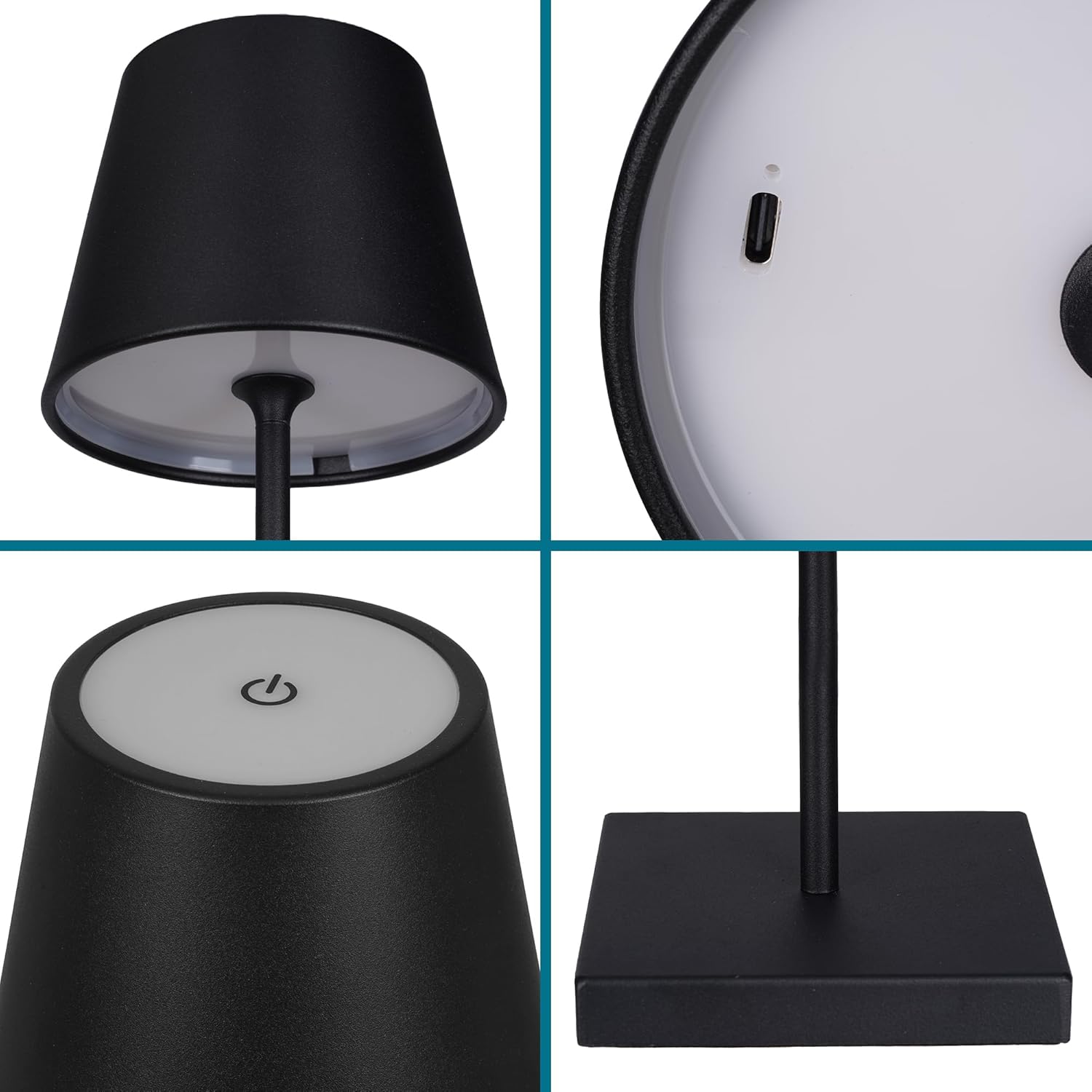 Catalina Lighting Cordless Table Lamp, Portable LED Rechargeable Metal Desk Lamp, 15" H, Black