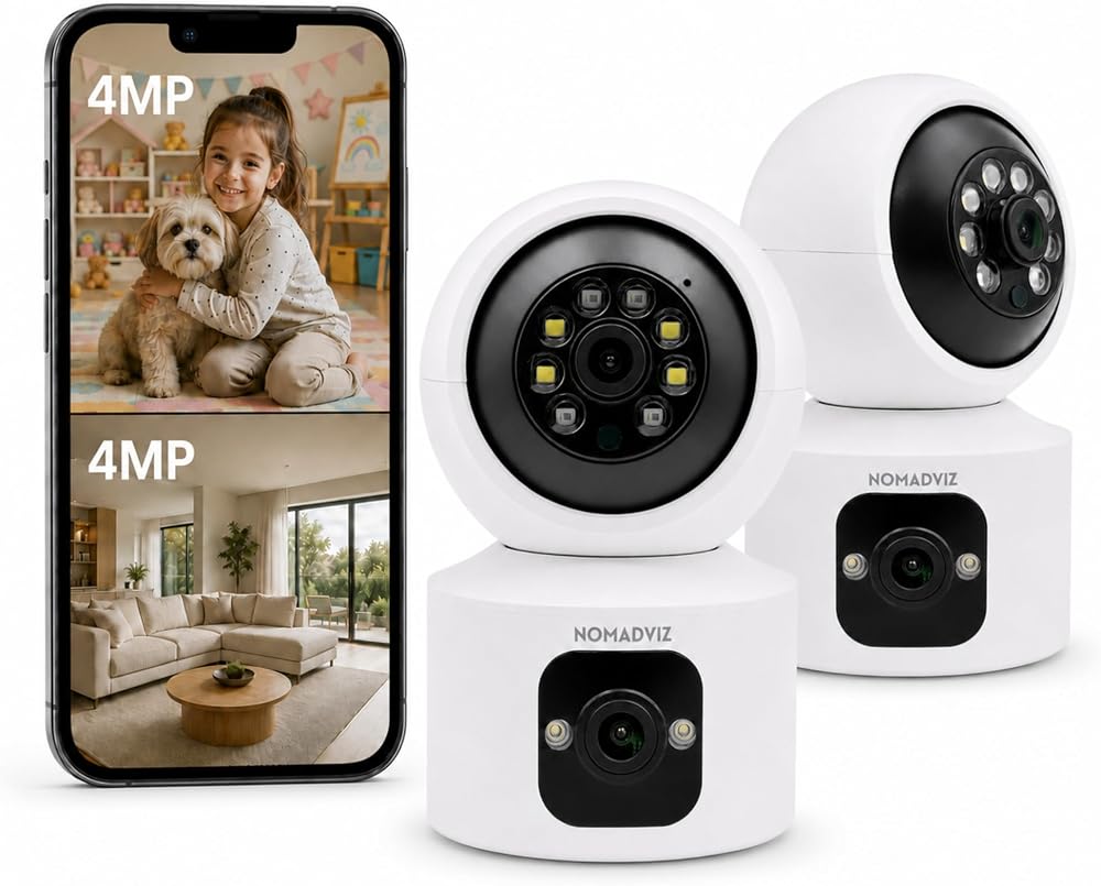 4MP Dual Lens Security Camera Indoor for Pet & Baby Monitor | 350° Pan/90° Tilt Cameras for Home Security, Smart Motion Tracking, Color Night Vision, Two-Way Audio, Works with Alexa, 2PCS