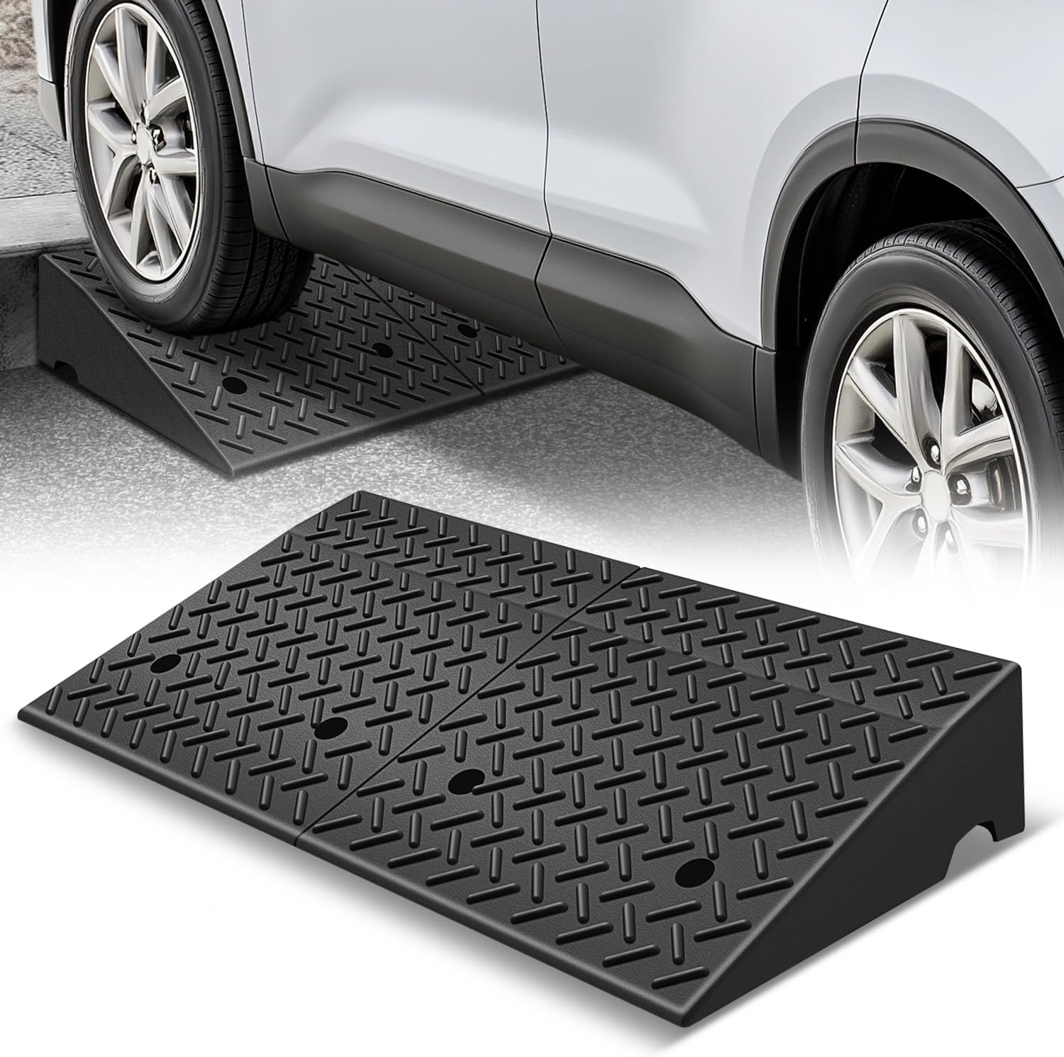 Auto Dynasty Rubber Curb Ramps, 6.3" Lift Height Curbside Driveway Ramp, 4410 LBS/2T Capacity Sidewalk Curb Ramp for Cars Trucks Bikes Motorcycles Wheelchairs