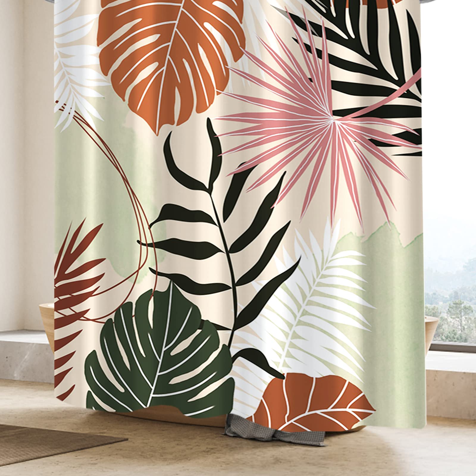 183x213cm Cortina de Baño Bohemia Impermeable Cortina de Ducha de Arte Abstracto Planta Tropical de Medio Siglo Cortinas de Ducha Lavables para Bañera con Gancho — view 56