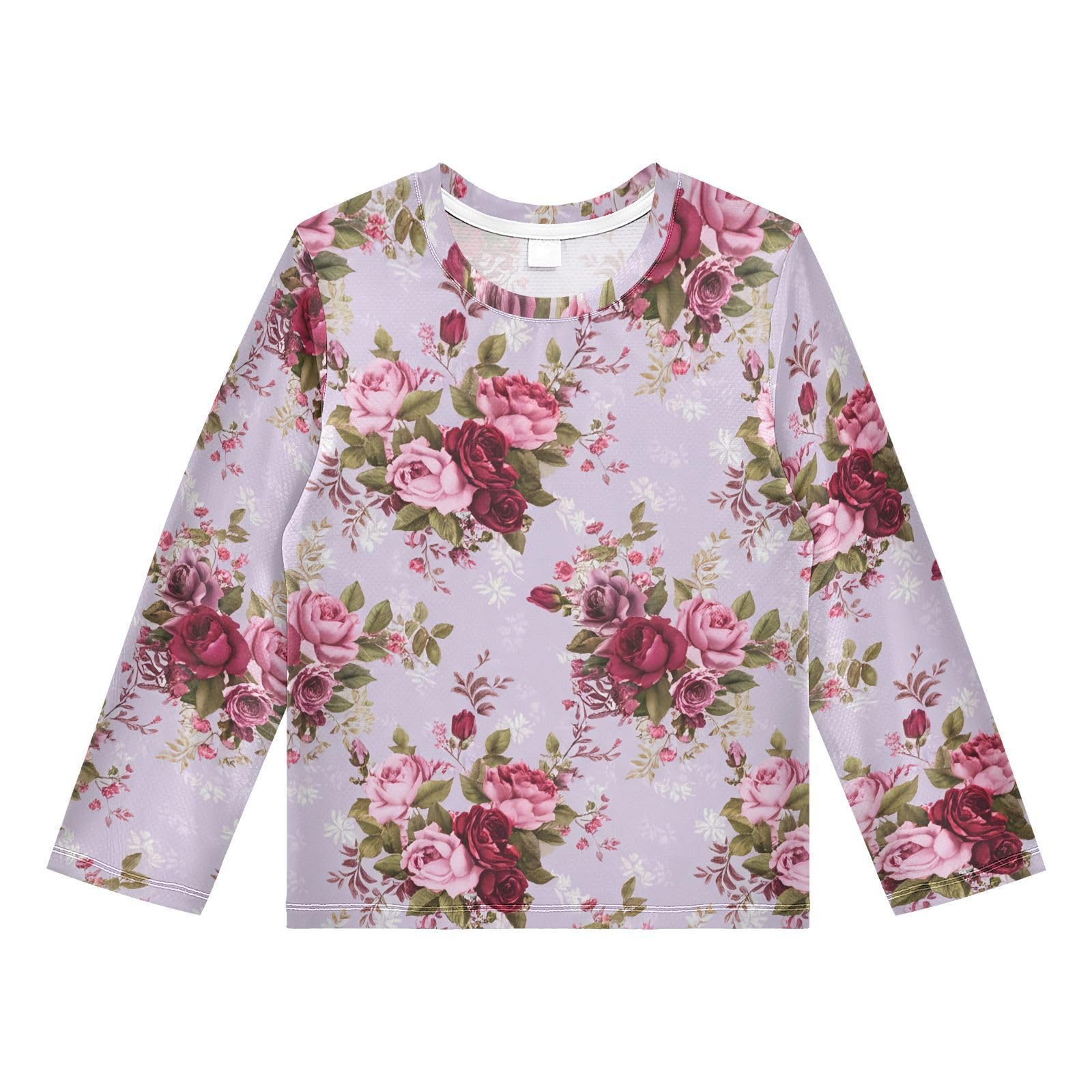 Burgundy Rose Floral Purple Boy's Rash Guard Swim Shirt Long Sleeve Sun Shirt for Kids Toddlers UPF50+ 4T