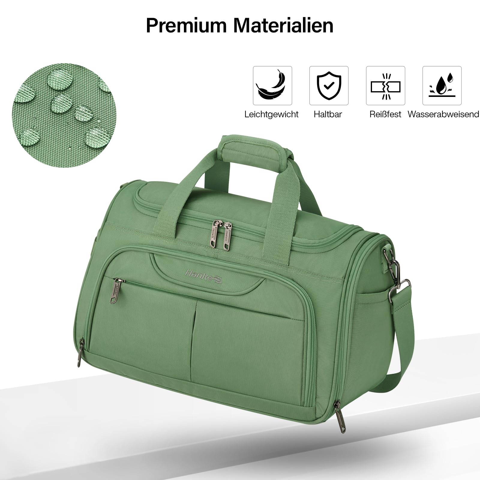 Hanke 36.5L Faltbare Reisetasche Leichte wasserdichte Handgepäck Tasche Sporttasche Damen Carry on Luggage Cabin Bag Gym Bag Travel Bag für Herren Damen, Waldgrün