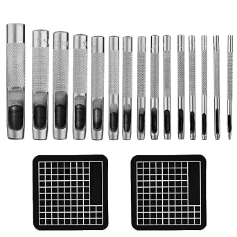 16 Pcs Leather Hole Punch Cutter 1mm-13mm Hollow Punch Set for Leather Crafting Round Hollow Tools for Watch Bands Belts Canvas Paper Rubber Soft Material Working