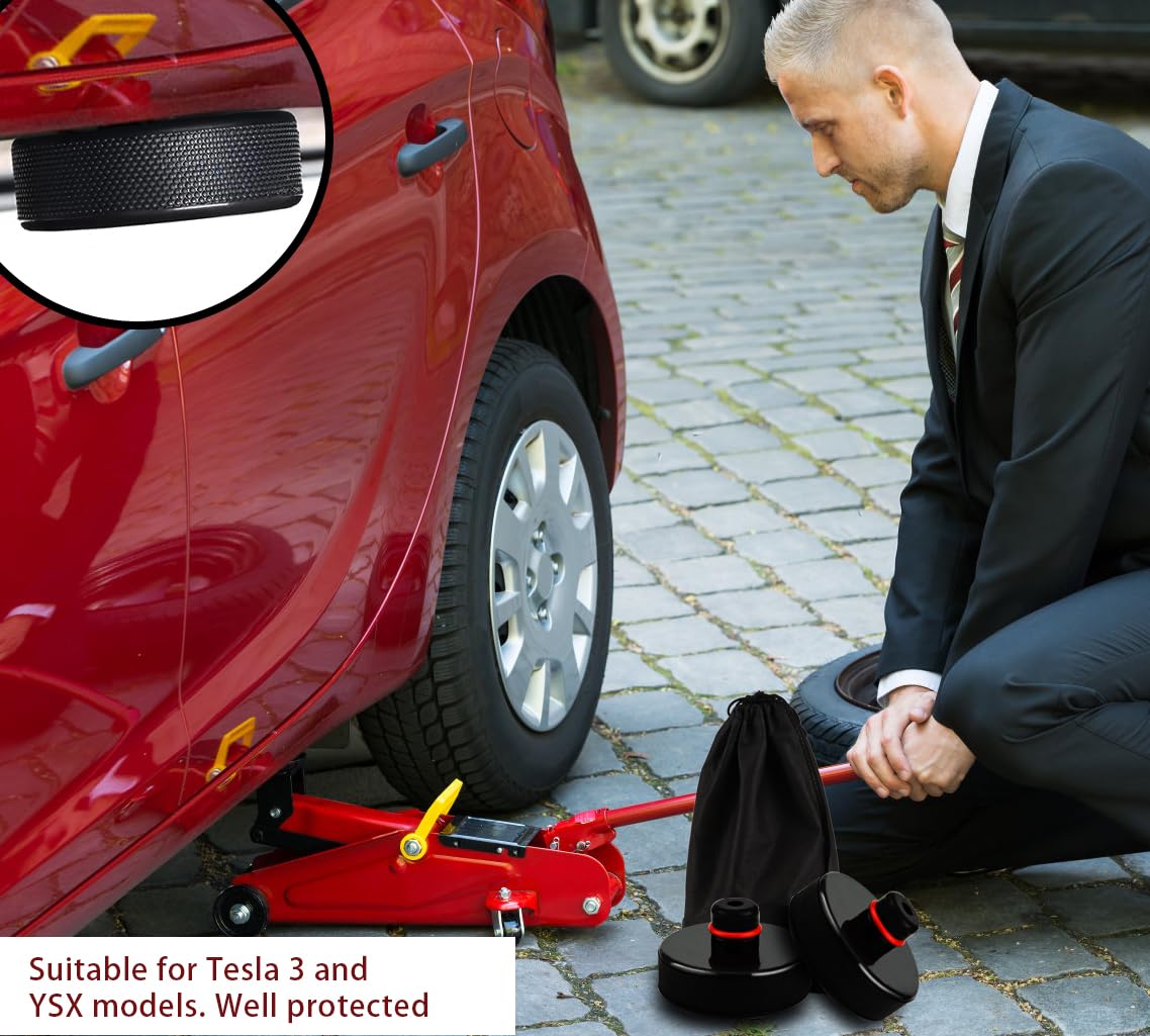 JAMATA 4 Tampons De Cric Caoutchouc Tesla Model 3/S/X/Y - Boîte Rangement - Protection Châssis