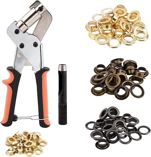 Kit de herramientas de ojales, kit de ojales de 38 pulgadas con perforador de agujero negro, kit de alicates portátiles con 600 ojales, para tela,