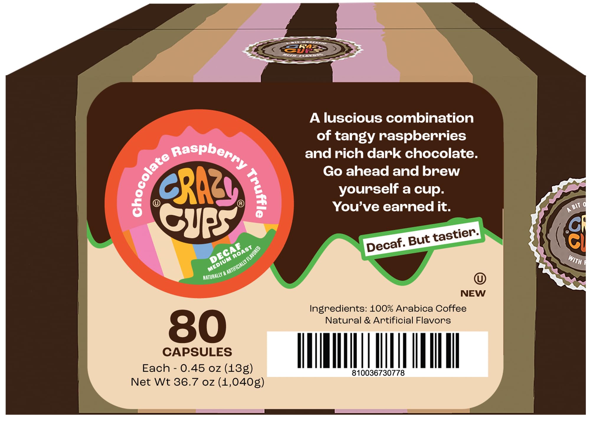 Crazy Cups Kawa smakowa do ekspresów Keurig K-Cup, bezkofeinowa czekolada, malina, trufla, gorące lub mrożone napoje, 80 pojedynczych porcji, kapsułki nadające się do recyklingu