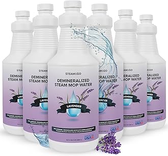 Steam & Go Demineralized Water for Steam Cleaner - PVC-Free Floor Cleaning Solution Compatible for All Steam Mops - Multi-Surface Cleaner for Home Surfaces - Lavender Scent, 32 oz (Pack of 6)