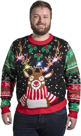Light Up Ugly Christmas Sweater for Men,LED Funny Xmas Pullover for Party