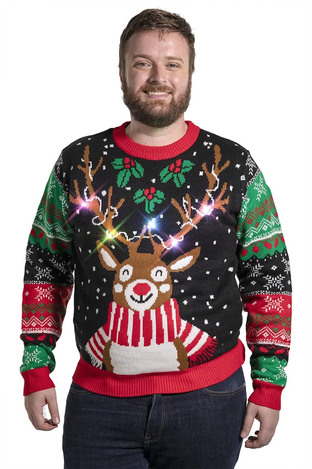 Mens LED Ugly Christmas Sweater Unisex Funny Novelty Knit Pullover with Lights