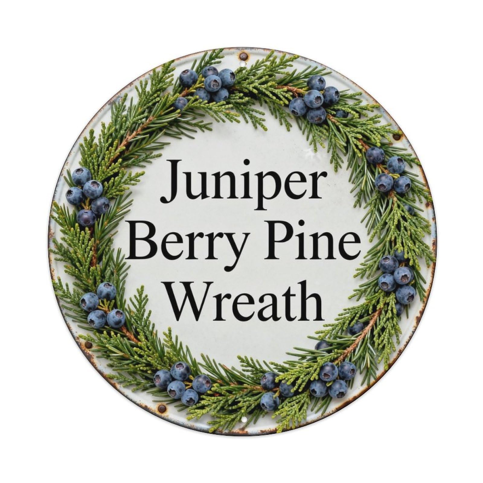 Juniper Berry Pine Wreath Metal Tin Sign Plaque