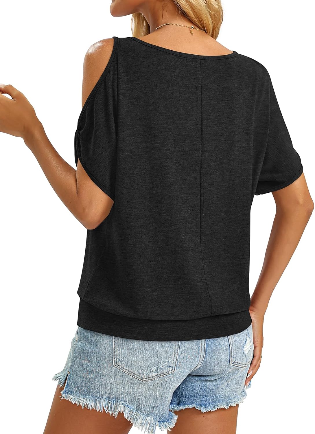 Womens Cold Shoulder Tops Banded Bottom Boat Neck T Shirts Summer Sexy Casual Loose Fit Clothes 2026 - Image 6