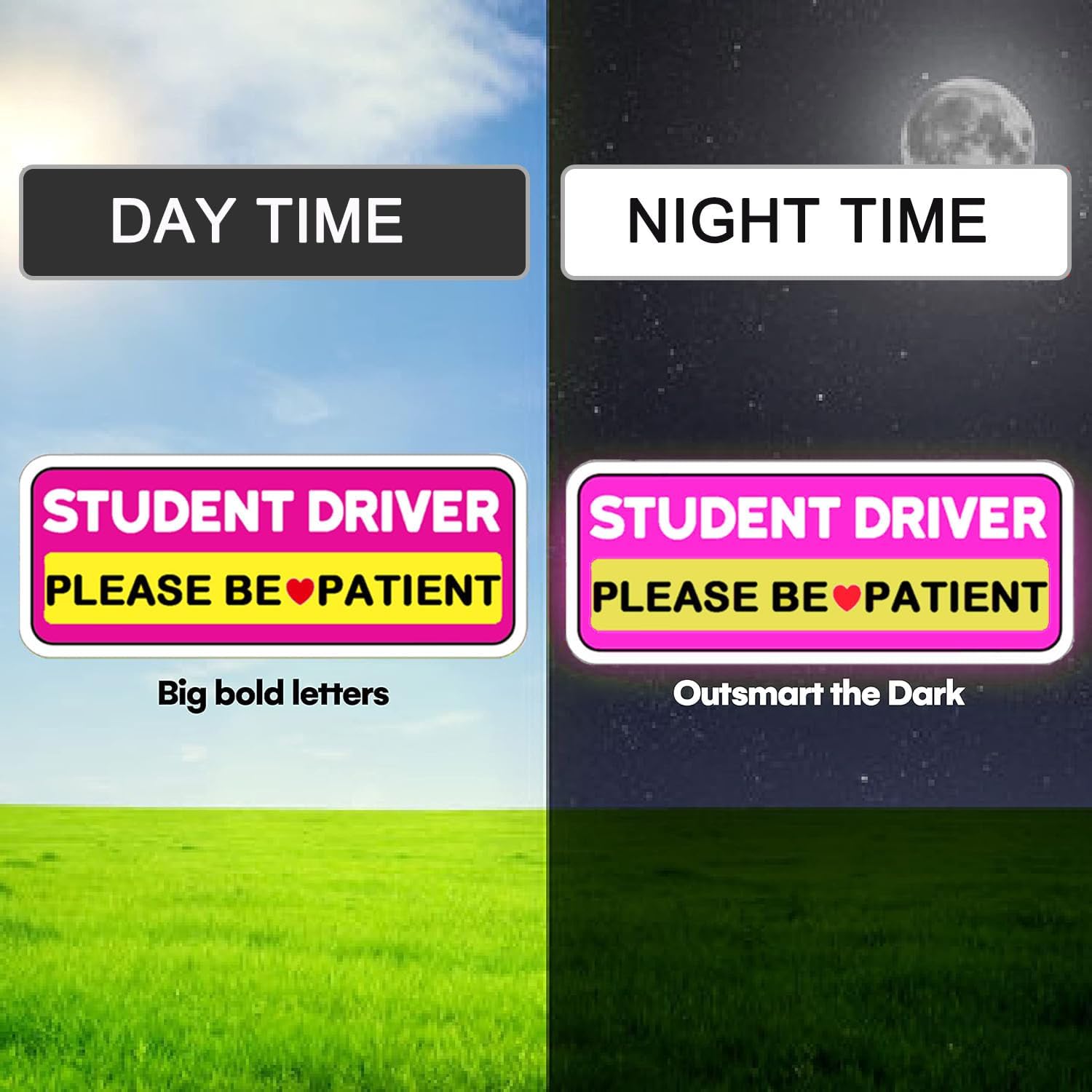 3 Pcs Student Driver Car Magnet, 10"x4" Please Be Patient Student Driver Teen Driver Magnet for Car, Pink Reflective & Waterproof Weather-Resistant
