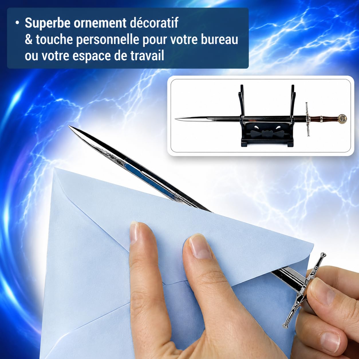 Swords and more Witcher - Geralt of Rivia Épée en Acier Ouvre-Lettre avec Support Épée Miniature Cadeau de Jeu vidéo pour Les Fans de Joueurs et Les collectionneurs